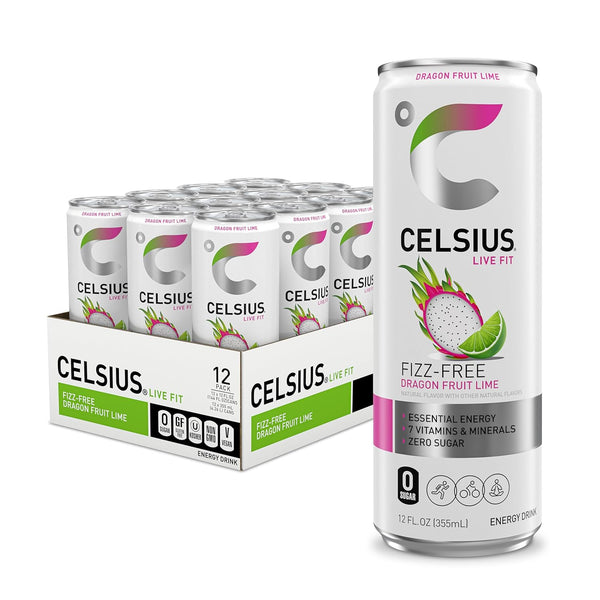 CELSIUS Fizz Free Dragon Fruit Lime, Sugar Free Energy Drink, 12 Fl