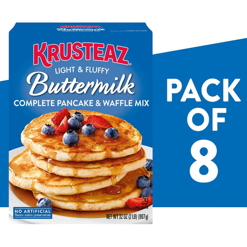 32 oz (Pack 8) Krusteaz Light and Fluffy Buttermilk Complete Pancake Mix, Waffle and Pancake Mix, Just Add Water, Box
