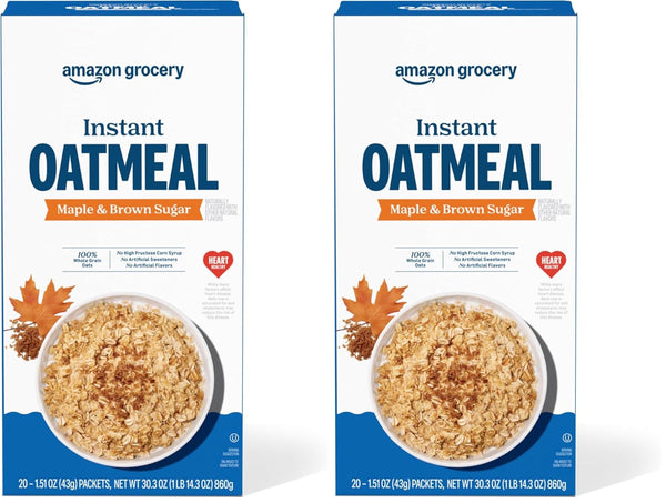 Amazon Grocery, Maple & Brown Sugar Instant Oatmeal, 1.51 Oz, (Pack of
