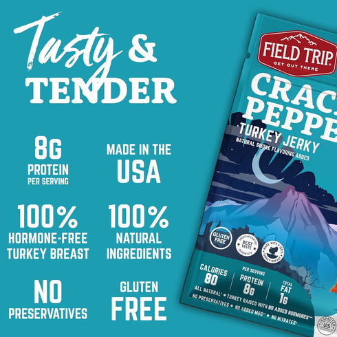 1oz 12 Pack Field Trip Turkey Jerky, Gluten Free, Low Carb, Healthy High Protein Snacks, No Nitrates, All Natural
