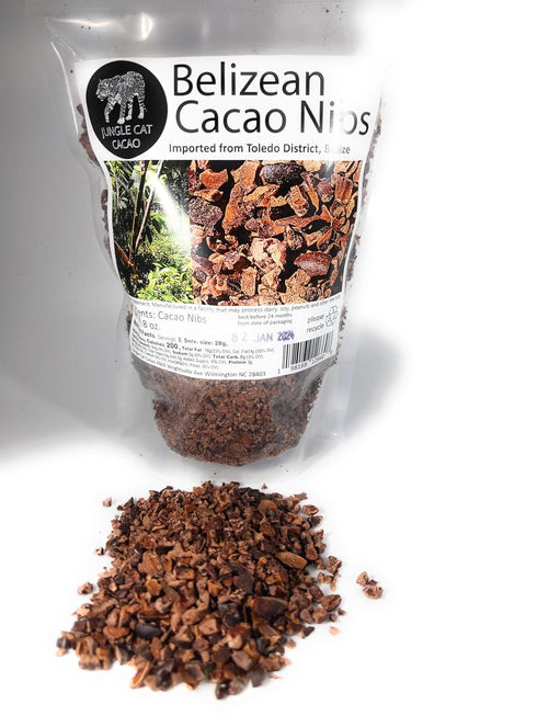 100% 8oz Jungle Cat Cacao Belizean Cacao Nibs | Organic | Superfood | Strong Dark Chocolate Flavor | Antioxidants