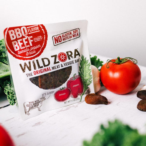 10-Pack, 100% Packs Wild Zora Meat & Veggie Bars, BBQ Beef, Grass Fed Beef, Healthy Jerky Paleo Snacks with Veggies