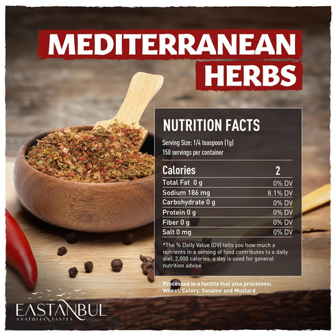 Eastanbul Mediterranean Spice Blend, 5.29oz Mediterranean Seasoning, Herb & Salt Blend for Mediterranean Food
