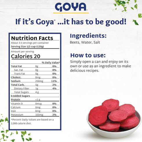 2-Pack (15 oz Goya Canned Sliced Red Beets, Tender and Vibrant, Ready-to-Serve for Salads, Sides, and Recipes, Pantry