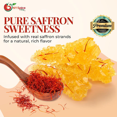 3 NY Spice Shop Golden Crystal Rock Candy with Saffron - Pound Natural Sugar Crystals Infused with Pure Saffron Strands