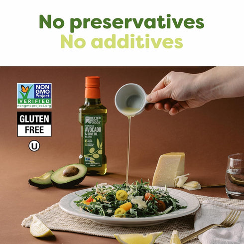 50/50 500 mL, 16.9 Oz BetterBody Foods Refined Avocado Olive Oil Blend, Non-GMO Cooking Oil, Gluten Free, Kosher