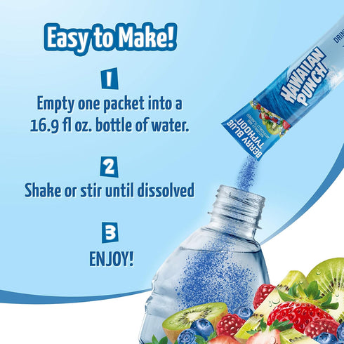 96 Hawaiian Punch Powder Drink Mix Sugar Free & Delicious, Excellent source of Vitamin C (Berry Blue Typhoon, Sticks)