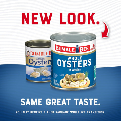 8 oz 14g Bumble Bee Premium Select Whole Canned Oysters, Can - Ready to Eat - Protein per Serving - Gluten Free