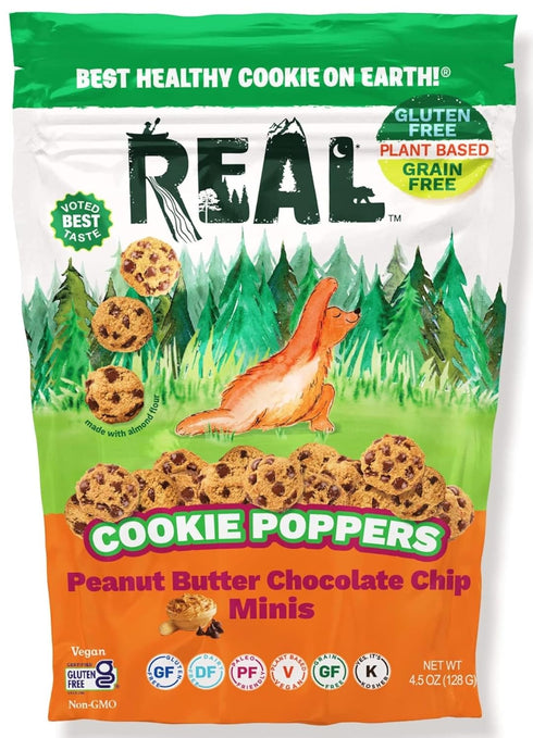 (4.5 oz) REAL Peanut Butter Chocolate Chip Mini Cookie Poppers Bite-sized Gluten Free Semi Soft Baked Cookies Dairy