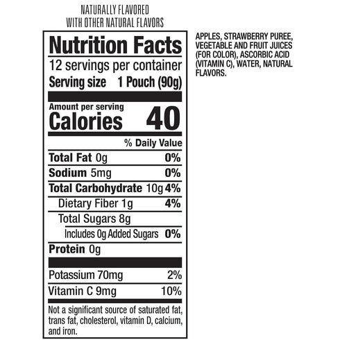 3.2 Oz 48 Count (4 Packs 12), Mott's No Sugar Added Strawberry Applesauce, Clear Pouches, Of Good Source Of Vitamin C