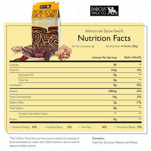 6 oz Darious Snack Co VEGAN and plant-based Moroccan Spice Date Swirls for Delicious BreakFast, Slightly Sweet