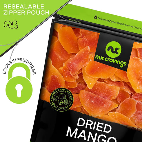 (48oz, 3 LB) NUT CRAVINGS - Dried Mango Slices, Lightly Sweetened Sweet Healthy Snack, Vegan, Kosher, Resealable Bag