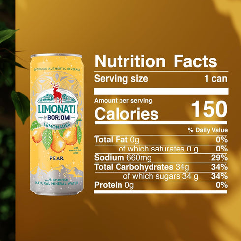 11.15 oz (12 Limonati by Borjomi, Pear Lemonade with Natural Fruit Juice and Borjomi Natural Mineral Water, fl Cans)