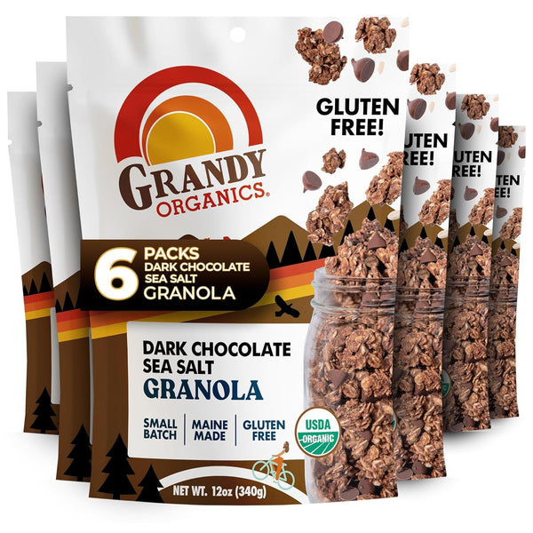 Grandy Organics Dark Chocolate Sea Salt Granola, Certified Organic Granola, Gluten Free,
