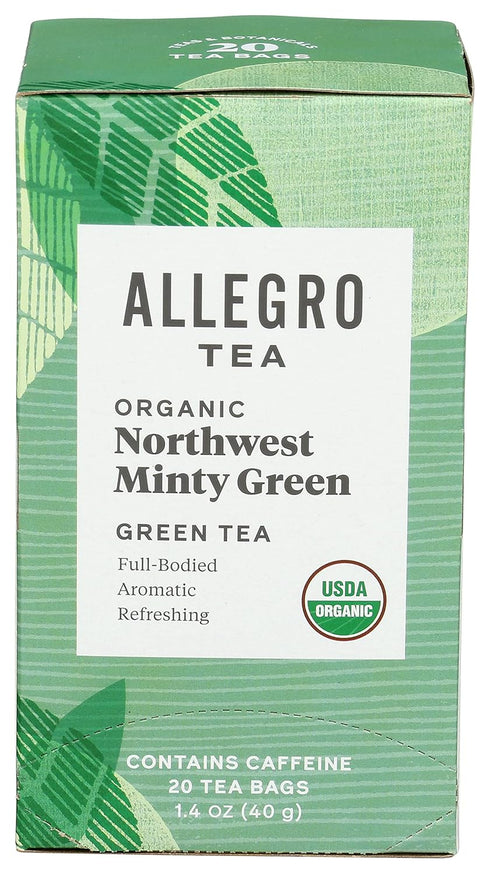 Allegro Tea, Organic Northwest Minty Green Tea Bags, 20 Count