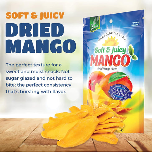 Paradise Valley 8 oz. 6 Pack) Dried Mango Slices - Delicious Texture Soft & Juicy Low Sugar Added Dried Mango