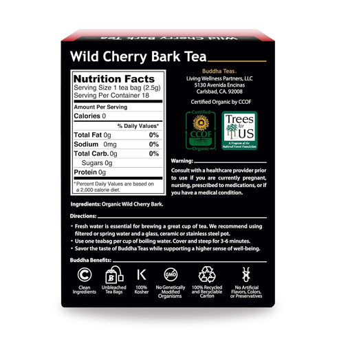 Buddha Teas Organic Wild Cherry Bark Tea - OU Kosher, USDA Organic, 18 Bleach-Free Tea Bags