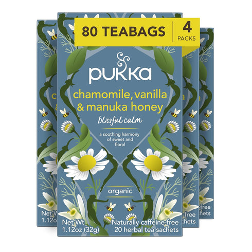 Pukka Calming Chamomile, Vanilla & Manuka Honey Organic Herbal Tea, Soothing Organic