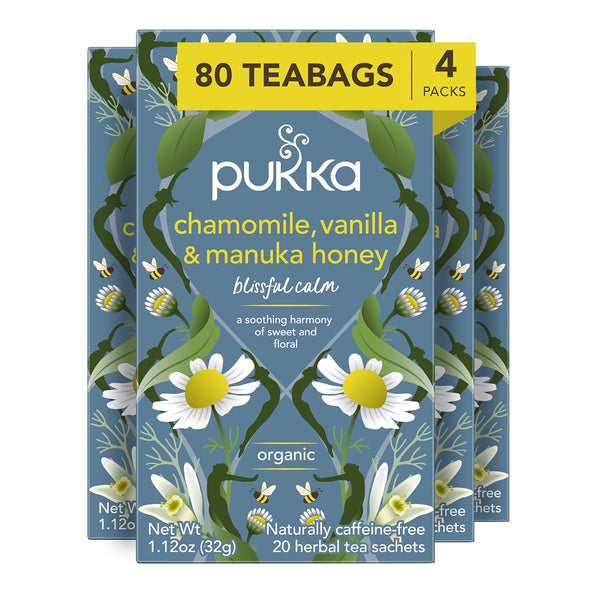 Pukka Calming Chamomile, Vanilla & Manuka Honey Organic Herbal Tea, Soothing Organic