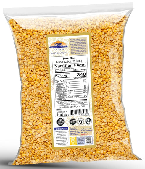 128oz (8lbs) 3.63kg Rani Toor Dal (Split Pigeon Peas) Bulk ~ All Natural | Gluten Friendly | NON-GMO | Vegan | Indian