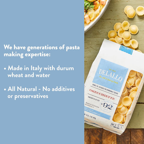 1 7 Pack, 12 DeLallo Orecchiette Pasta, Pound Bag, Made in Italy, Cooks in Minutes, Al Dente Texture, Made with Durum