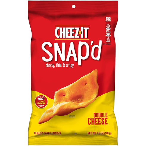 21.6oz (6 Cheez-It Snap'd Cheese Cracker Chips, Thin Crisps, Lunch Snacks, Double Cheese, Case Pouches)
