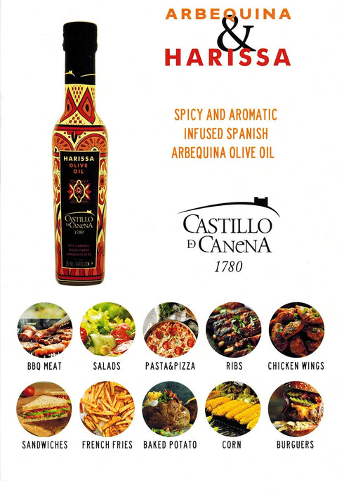 (250 ml) Castillo de Canena Harissa Spicy and Aromatic Infused Extra Virgin Olive Oil Spanish Arbequina Olives
