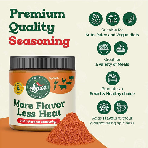 More Flavor Less Heat by Your Spice Sensation - Multi-Purpose Spice Seasoning, Low Sodium, Gluten-Free