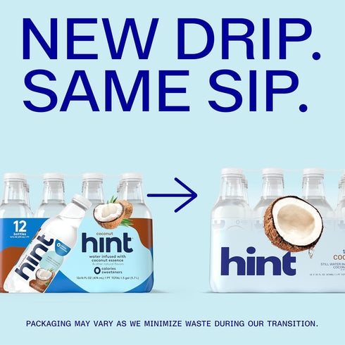 16 Oz (Pack 12) Hint Fruit-Infused Bottled Water, Coconut - Sugar Free Flavored Water with Zero Calories, Naturally
