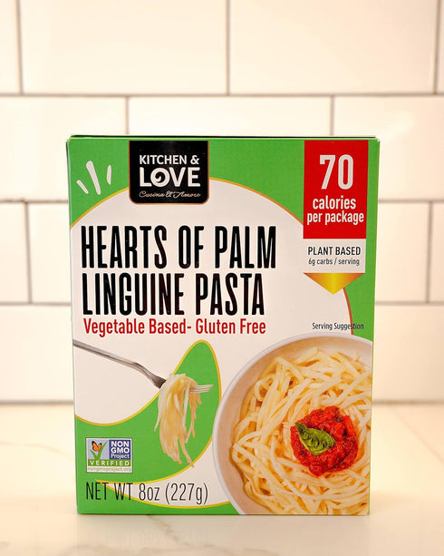 8 Oz (Pack 3) Kitchen & Love Hearts of Palm Linguine, Low Carb, Low Calories, Plant Based, Non GMO, Gluten Free Pasta