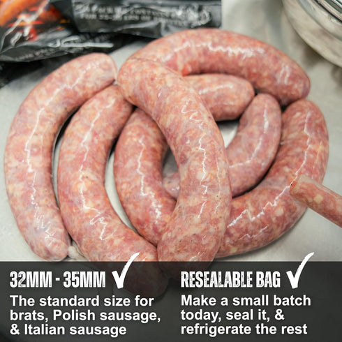 32-35mm 2530 lbs Bearded Butchers Natural Hog Casings Pre-Flushed, Edible Sausage Casing for of Meat Resealable Bag