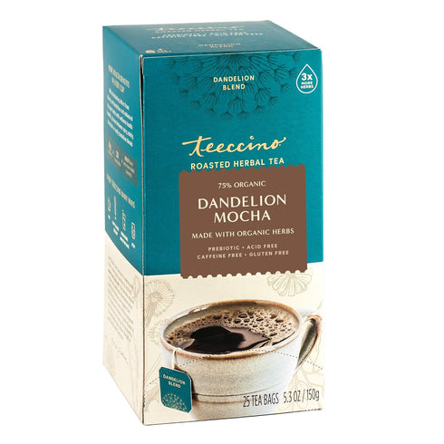 Teeccino Dandelion Herbal Tea - Mocha - Caffeine Free, Gluten Free, 25 Tea Bags