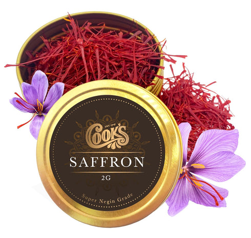 Cook’s Premium Negin Grade Saffron Threads, 2 Grams, Dark Red Strands for Tea, Paella, Risotto, Biryani, Dessert