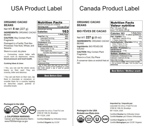 8 Food to Live Organic Cacao Beans, Ounces - Non-GMO, Keto, Vegan, Dry, Bulk, Rich in Dietary Fiber, Copper, Manganese