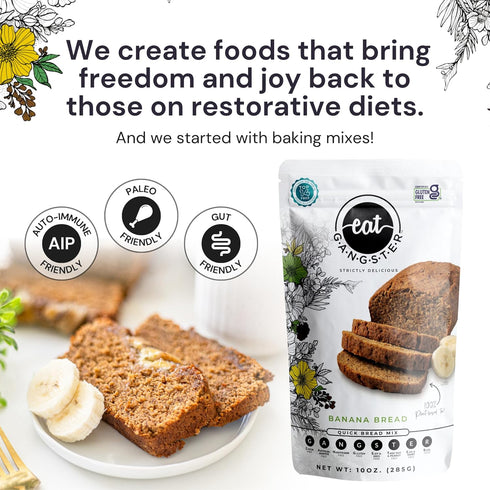 eat G.A.N.G.S.T.E.R. Vegan Banana Bread Mix, Allergy-Friendly Baking Mix, Grain-Free, No Dairy, Nuts, Gluten, Dairy