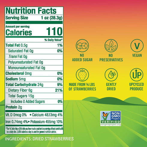 100% 2 oz (Pack 8) BranchOut Crunchy Strawberry Halves, Fruit, Real Dried Strawberries No Added Sugar, GentleDry