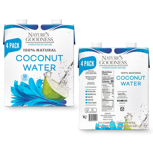 4 Pack 44.8 Oz (4 330 ml) Nature's Goodness Coconut Water No Sugar Added - Unsweetened, Fat Free, Plant-Based