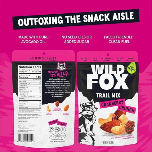 10 (Pack 3) Wild Fox Trail Mix Healthy Plant-Based Snack Made With Pure Avocado Oil And No Refined Sugar Or Seed Oils