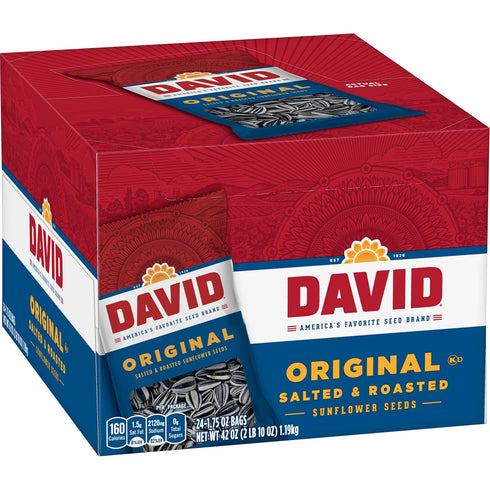 1.75 oz. (Pack 24) DAVID Sunflower Seeds, Original Flavor