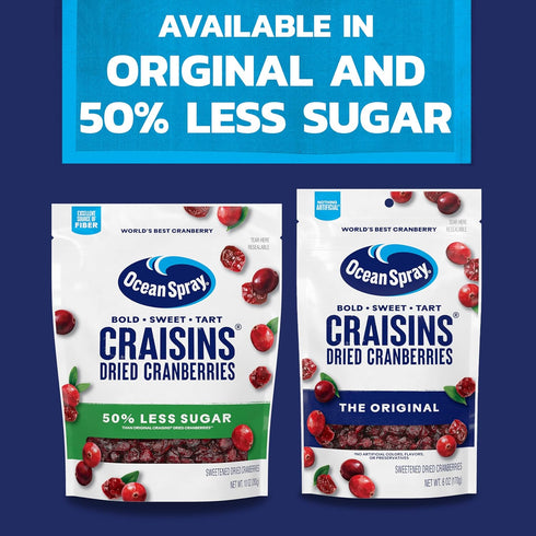 50% 10 Oz Ocean Spray Craisins, Less Sugar Dried Cranberries, Dried Fruit, Pouch