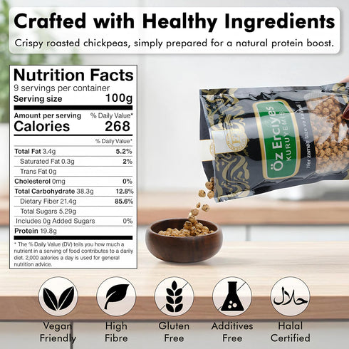 OZ ERCIYES 8.8 oz Roasted Chickpeas Snack Crunchy Garbanzo Beans, Healthy Bean Snack, Crispy Chickpeas, Chickpea