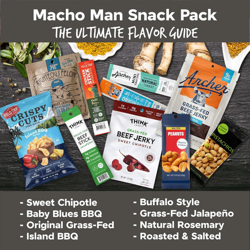 Pack Macho Man Snack Jerky Gift Box - High Protein Snacks for Men, Curated Beef Jerky Assortment Gift Box for Men