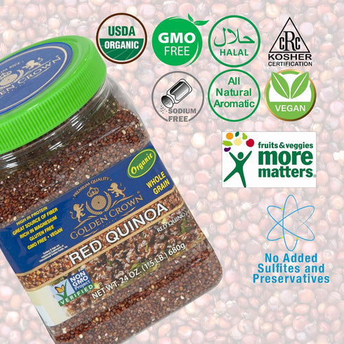 24 oz (1.5 lb) Golden Crown Red Quinoa | High Protein, High Fiber, Whole Grain Superfood | Gluten-Free, Vegan, Non-GMO