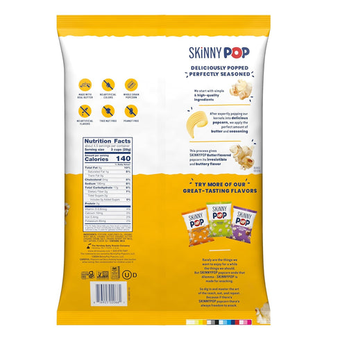 4.4oz (12ct) SkinnyPop Popcorn, Butter, Made with Real Butter, Whole Grain Snack, Bags