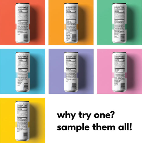 Pack 12 OZ 7 Pack Tru Seltzer Sampler, Variety of Sparkling Water with Real Fruit Juice, Functional Ingredients