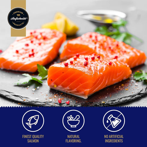 Premium Aufschnitt Products Pack 4 Pack Aufschnitt Kosher Salmon Jerky Variety Spicy, Original, Peppered, Teriyaki