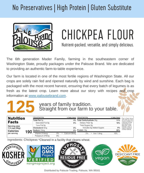 9 LBS 100% Palouse Brand Certified Glyphosate Residue Free Chickpea Flour | | Family Farmed in Washington State |