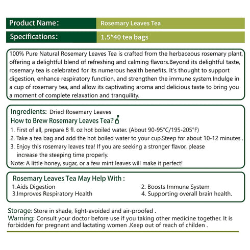 40 1.5g/bag Samcci - Rosemary Tea, Teabags, - Pure Dried Rosemary Leaves Tea Bags- Cultivated From Egypt - Non-GMO