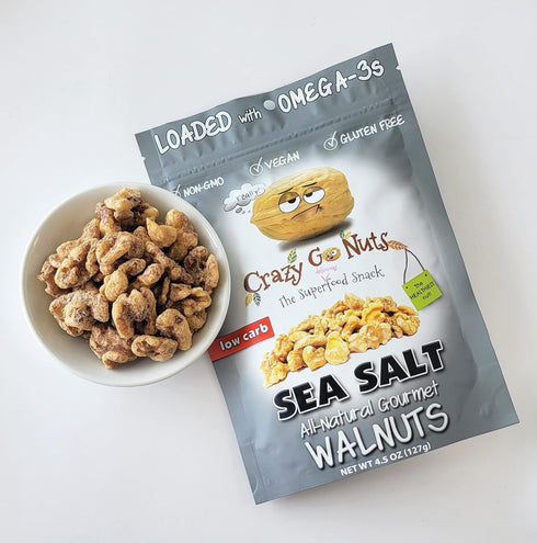 3 4.5 Oz, 3-Pack Crazy Go Nuts Walnuts Plain with Sea Salt - Glazed Walnuts, Vegan, Low Carb, Gluten Free