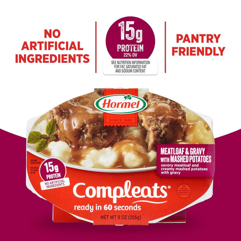 9 oz. (6 Pack) HORMEL COMPLEATS Meatloaf & Gravy With Mashed Potatoes Microwave Tray